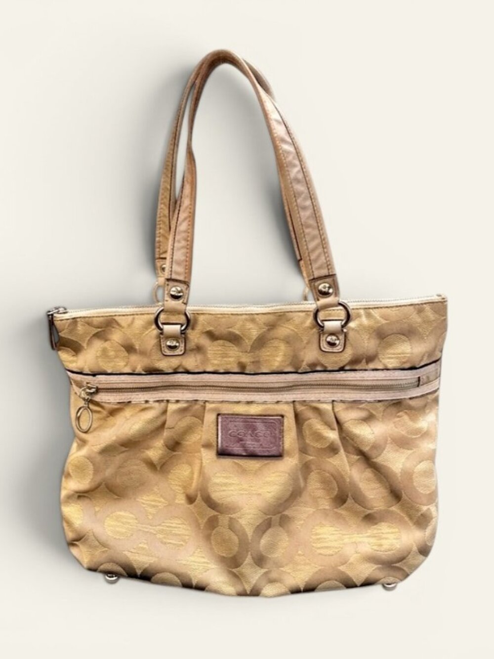 Coach Poppy Gold Signature Jacquard Tote Shoulder Bag Zip Top H1026-15888